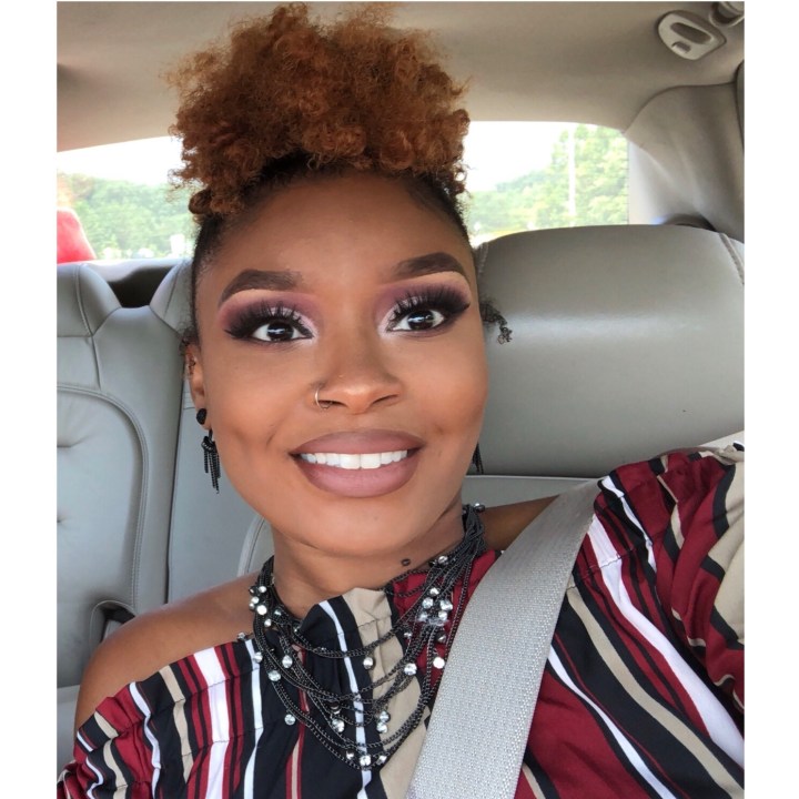 purple pink cut crease makeup on black woman